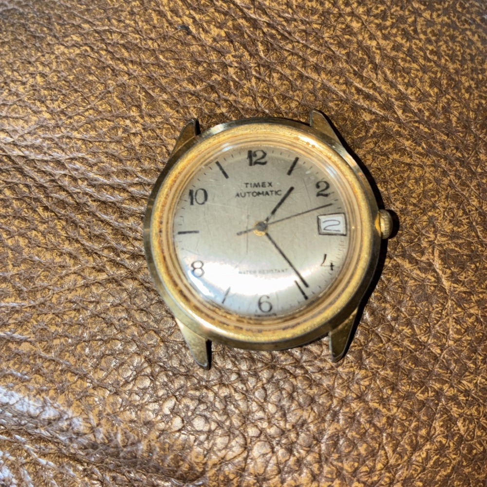 Vintage 70s Timex Automatic Date Just Men's Gold Tone Watch 3422910879 Read